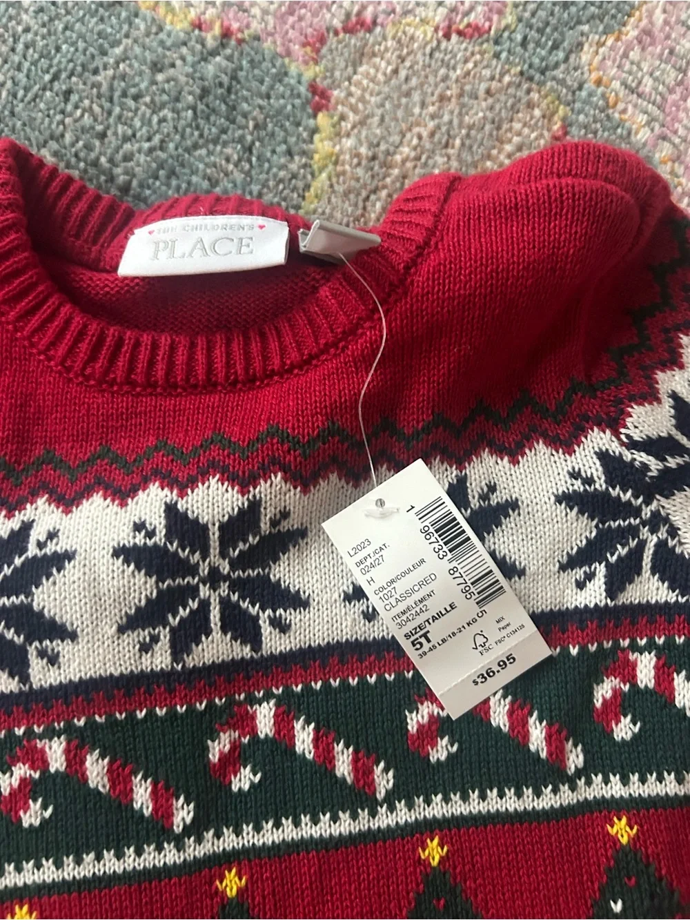 The Children's Place Red Fair Isle Holiday Knit Sweater Dress